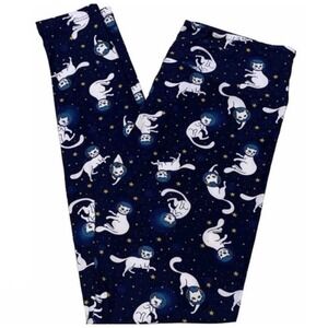 LuLaRoe Womens Leggings Size TC Blue Cats Outer Space Stars Tall And Curvy NWT